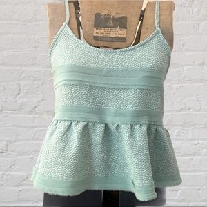 Double Zero Aqua Crop Top Ruffle Peplum Spaghetti Strap Sleeveless Camisole Top